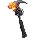 A stylized hammer with a glowing orange head and a black handle.