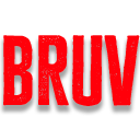 The word BRUV written in bold red capital letters on a solid black background.