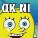 Spongebob with wide, manic eyes and a grin, featuring the text OK NI.