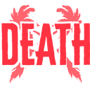 The word DEATH written in a jagged, distressed red font against a black background.
