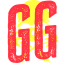 The letters GG in a textured red font against a bright yellow background.