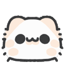 A small white creature with pink cheeks giggles with yellow sparkles appearing above its head.