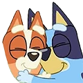 Two cartoon dogs hugging each other with eyes closed in a happy expression.