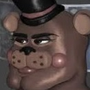A brown bear animatronic character with an exaggerated, chiseled jawline and a smug, confident expression.