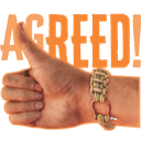 Hand giving a thumbs up gesture with text in the background.