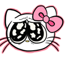 Hello Kitty with a pink bow and giant, teary, black eyes crying intensely.