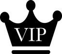A white line-art crown with the letters VIP centered inside.