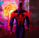 Spider-Man stands in a dark, muscular pose in front of a glowing, swirling vortex.