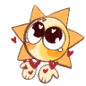Sun character with large eyes throwing red hearts with its hands.