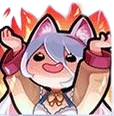 An anime-style cat girl with white hair and ears throwing her hands up in the air with a wide, mischievous smile in front of…