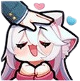 Anime character with cat ears smiling happily while receiving a headpat with floating hearts.