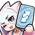 A smug anime girl winking and holding up a blue reverse playing card.