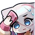 Anime character wiping sweat from their forehead with a nervous expression.