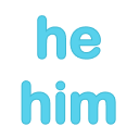 The words he and him written in light blue rounded letters on a black background.