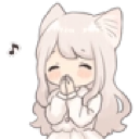 A cute anime girl with cat ears giggling with her hands covering her mouth.