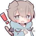 A chibi anime character with wide eyes and a surprised expression, featuring a red exclamation mark floating next to them.