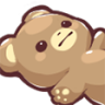 A cute brown bear lying flat on its back with a blank, tired expression.