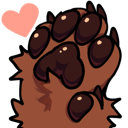 A fuzzy brown animal paw is raised in a wave gesture next to a small pink heart.