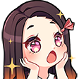 Anime girl with wide sparkling eyes and hands on her cheeks looking amazed.