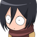Mikasa Ackerman with wide, blank eyes and a shocked expression.