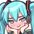 Hatsune Miku with teal hair and headphones giving a smug, suggestive smirk while resting her chin on her hands.