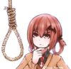 Satanya from Gabriel DropOut looking thoughtful next to a hanging noose.