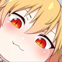 Tohru from Dragon Maid with a mischievous owo expression and glowing red eyes.