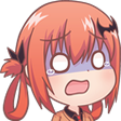 Anime girl with red hair and a wide-eyed, panicked expression with a blue shadow effect on her face.