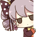 Anime girl with purple hair and a bow giving a smug, suspicious side-eye glance.