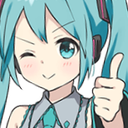 Hatsune Miku winking and giving a thumbs up gesture.