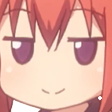 Satania with a smug expression and half-closed eyes.
