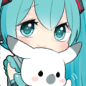 Hatsune Miku with teal hair hugging a small white koala plushie with a happy expression.