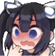 Anime girl with wide blue eyes and a panicked, blushing expression.