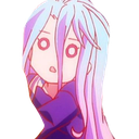 Shiro from No Game No Life with a confused expression and wide eyes.