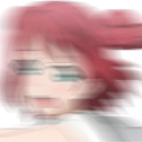 Anime girl face with heavy motion blur appearing to run away quickly.