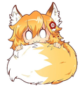 Senko-san the fox girl looking terrified while hiding behind her large fluffy tail.