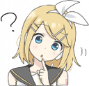 Rin Kagamine with a confused expression and a question mark floating beside her head.
