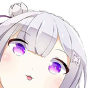 Emilia from Re:Zero peeking into frame with a curious and cute expression.