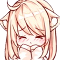 Cat girl with blonde hair blushing and hiding her face behind her hands.