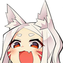 Shiro from No Game No Life with white hair and fox ears, smiling widely with an excited expression.