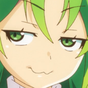 Shion Sonozaki with green hair giving a smug, condescending smirk.