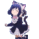 Cat girl in a maid outfit dancing happily in a pixel art style.