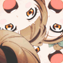 Anime girl face mirrored and repeated in a chaotic kaleidoscope pattern showing an expression of intense shock.