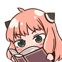 Anya Forger with pink hair looking intensely at an open book.