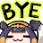 Ninomae Inanis with a happy expression waving goodbye with the word BYE written above her head.