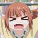 Anime girl with brown hair screaming with eyes closed and tears flowing in a dramatic display of frustration.