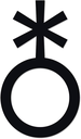 Non-binary symbol consisting of a black circle with a six-pointed cross on top.