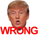 Donald Trump with an open mouth and the word WRONG written in bold red letters underneath.