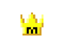 A small pixelated golden crown with a black letter M in the center.