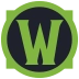 A stylized green letter W centered on a dark circular background.